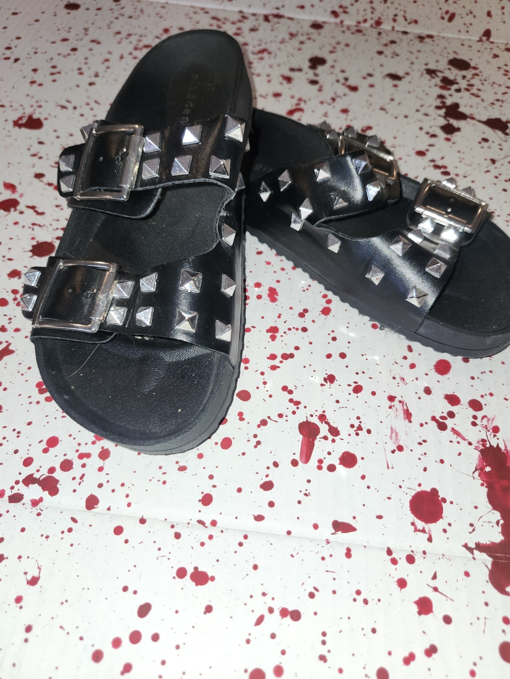 Steve Madden Black Studded Double-Buckle Slide Sandals